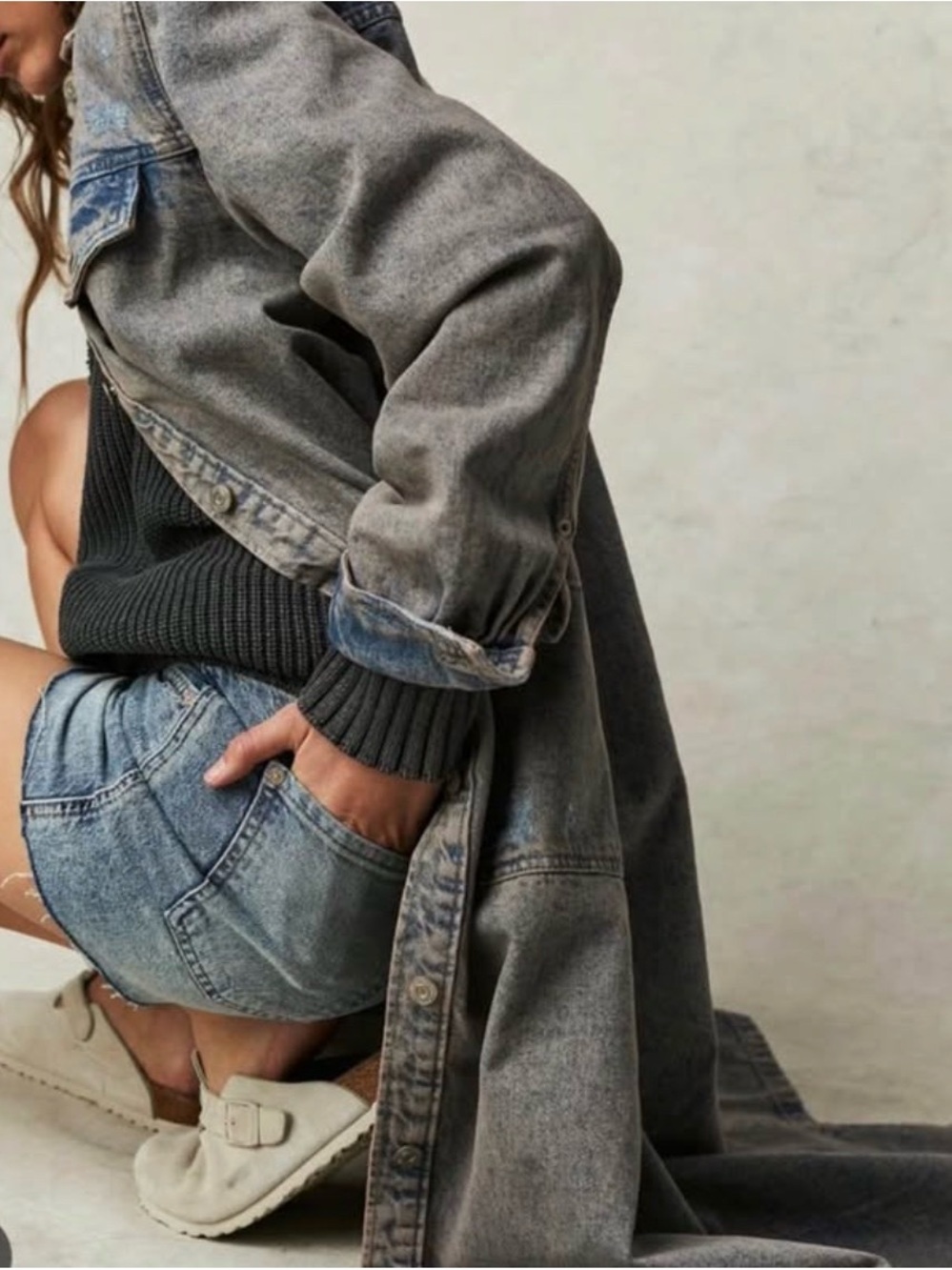Free People Long Denim Duster Coat - Picture 2 of 4